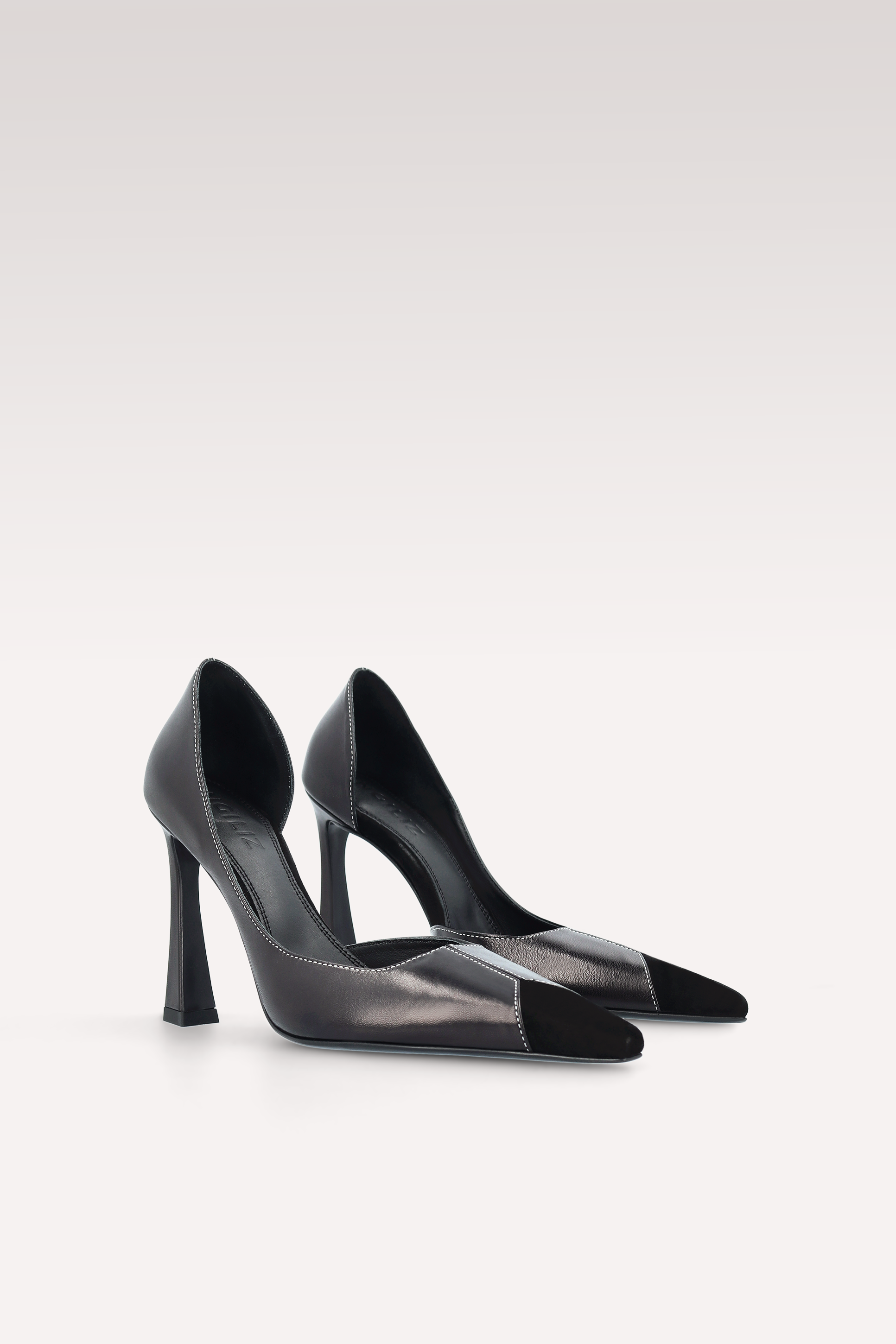 VESPER PUMPS AND ELIRA BLACK LEATHER BELT WITH WHITE STITCHING