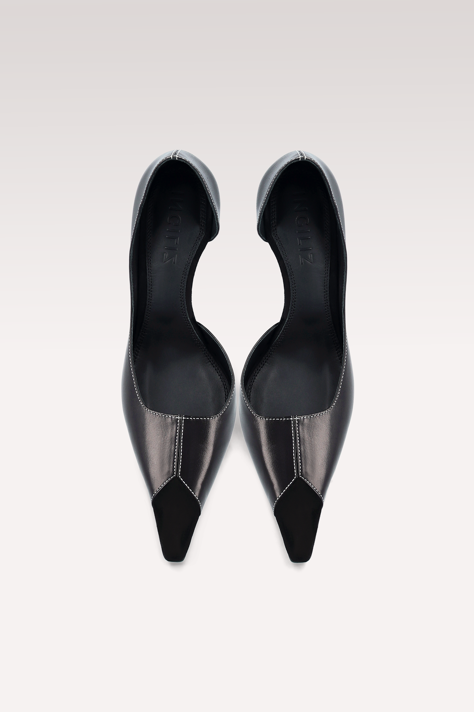 VESPER PUMPS AND CARRIE BLACK LEATHER CROSSBODY BAG WITH WHITE STITCHING
