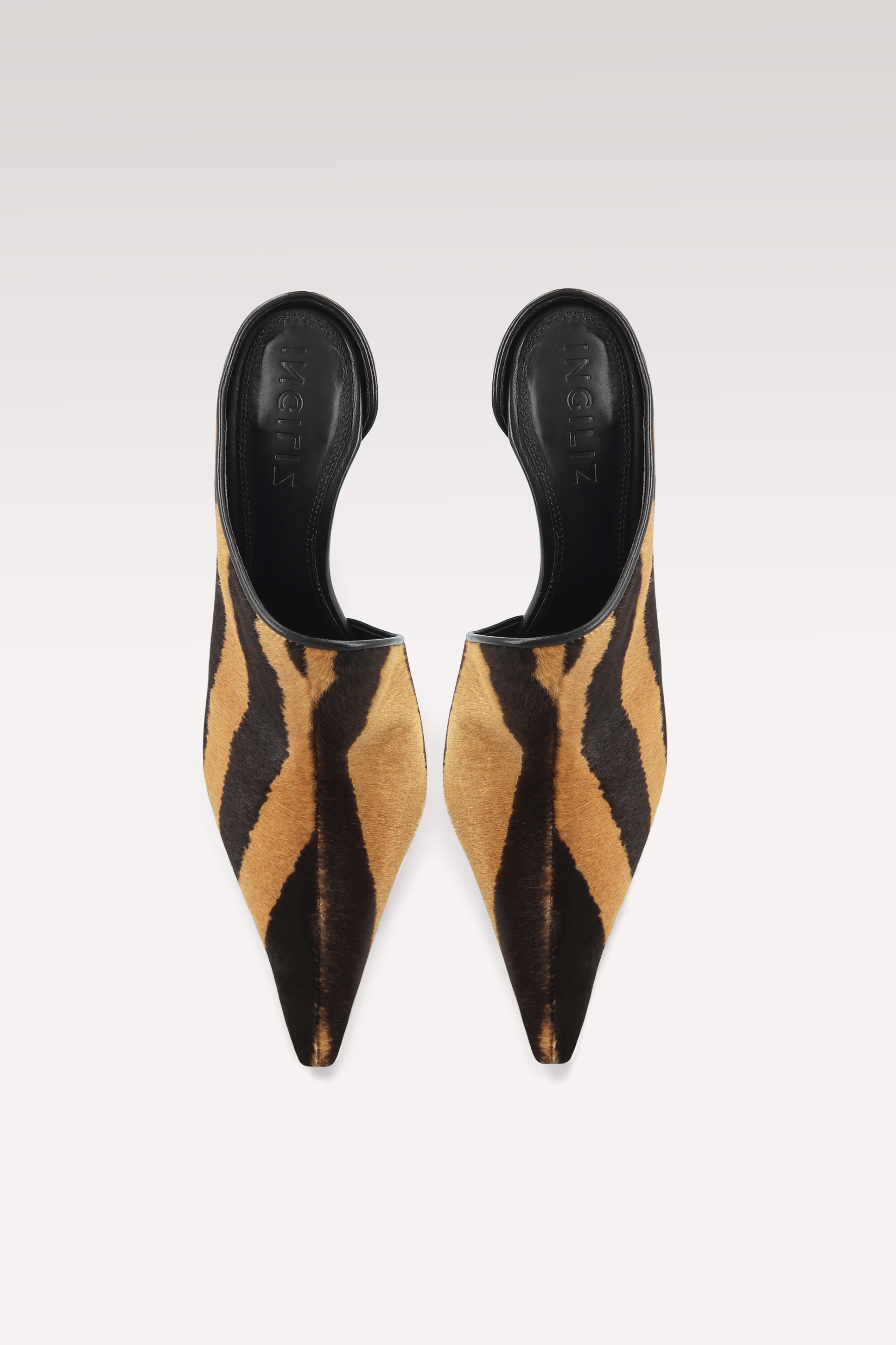 VALE BROWN TIGRE PRINT CALF HAIR LEATHER MULES