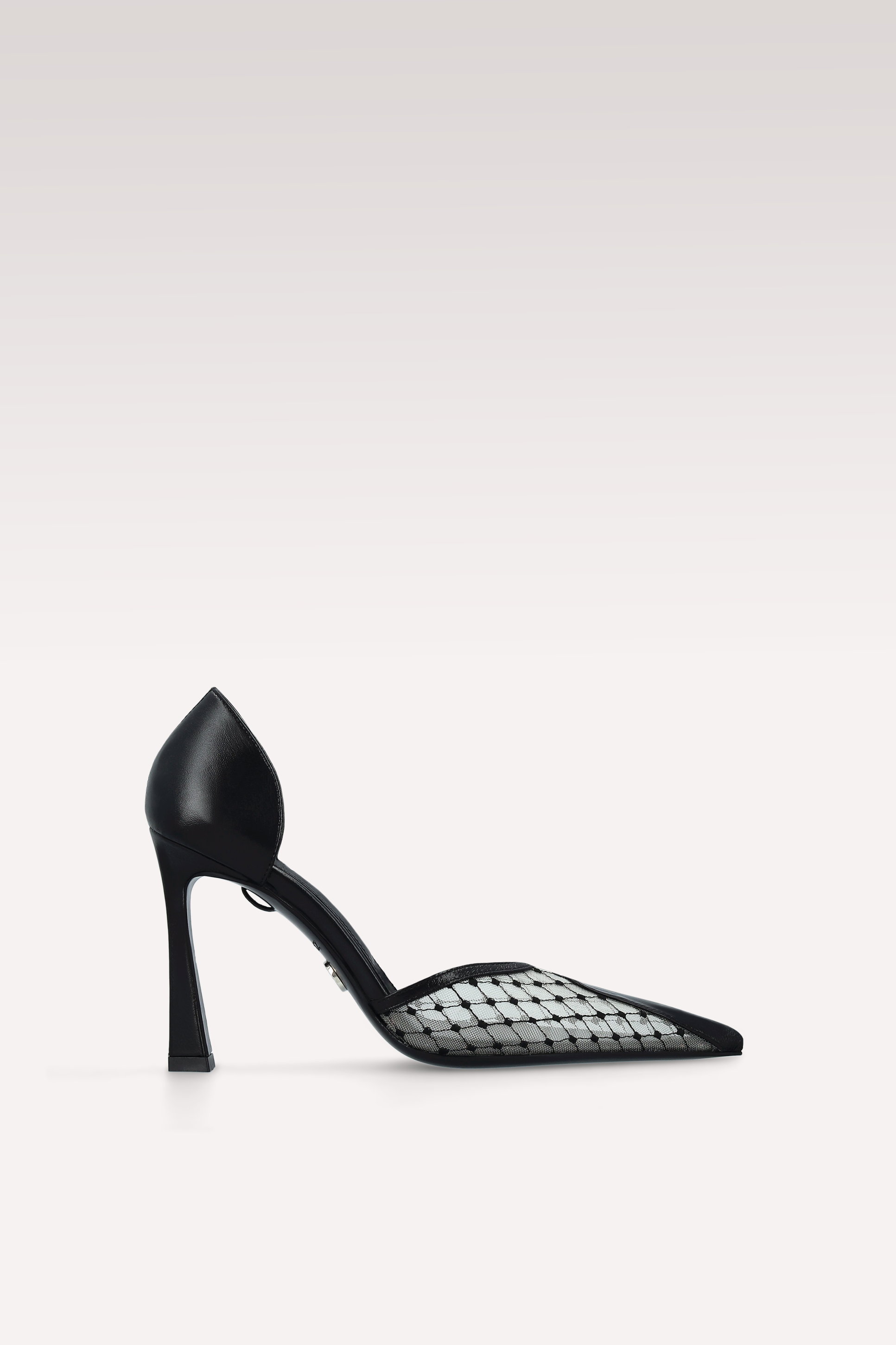 VELVET BLACK LEATHER AND DIAMOND NET PUMPS