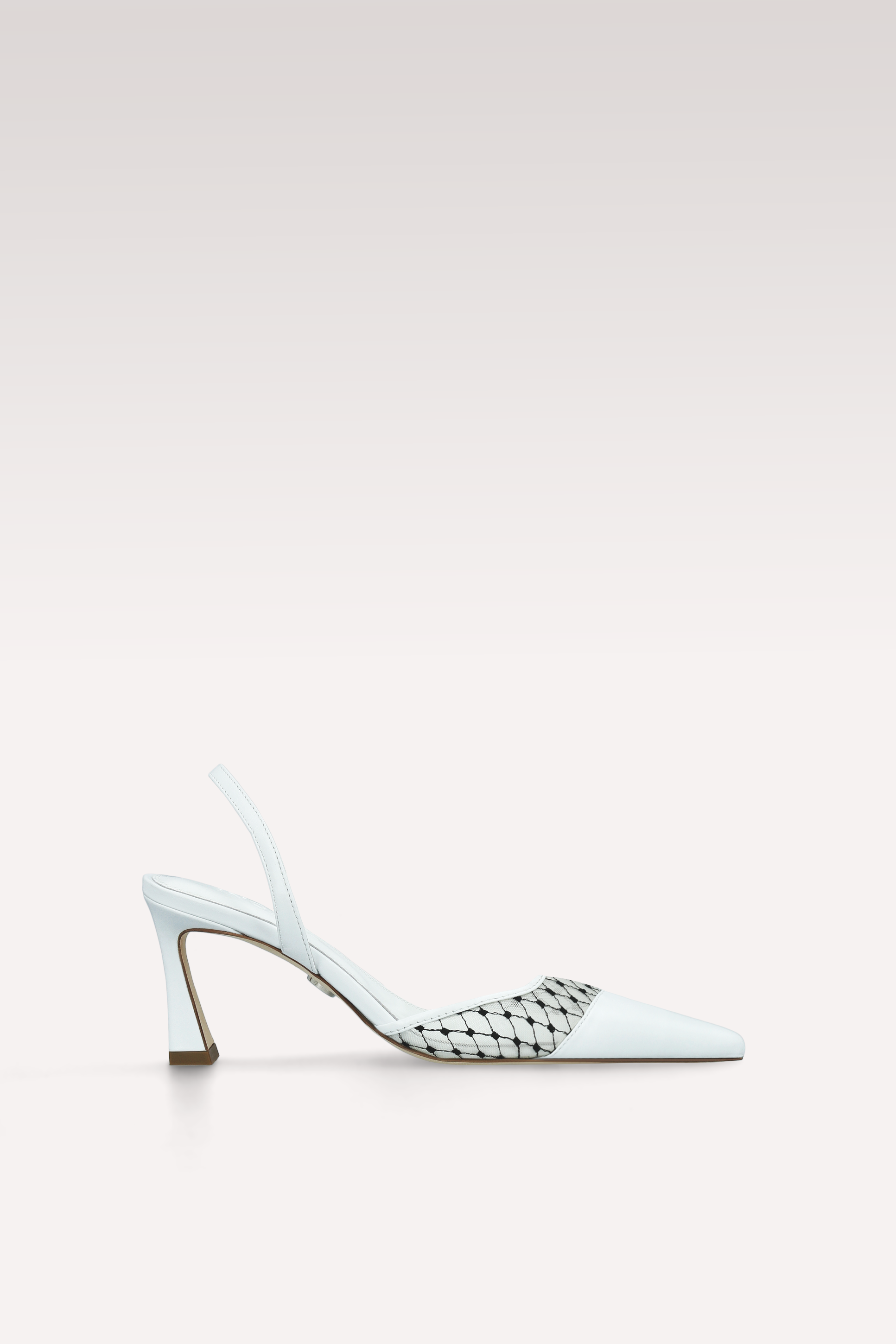 NICOLE WHITE LEATHER AND BLACK MESH SLINGBACKS