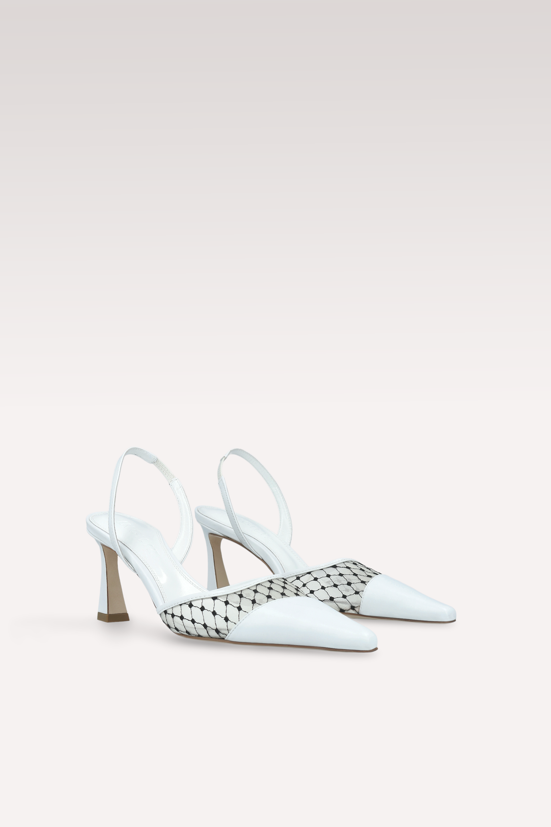 NICOLE WHITE LEATHER AND BLACK MESH SLINGBACKS