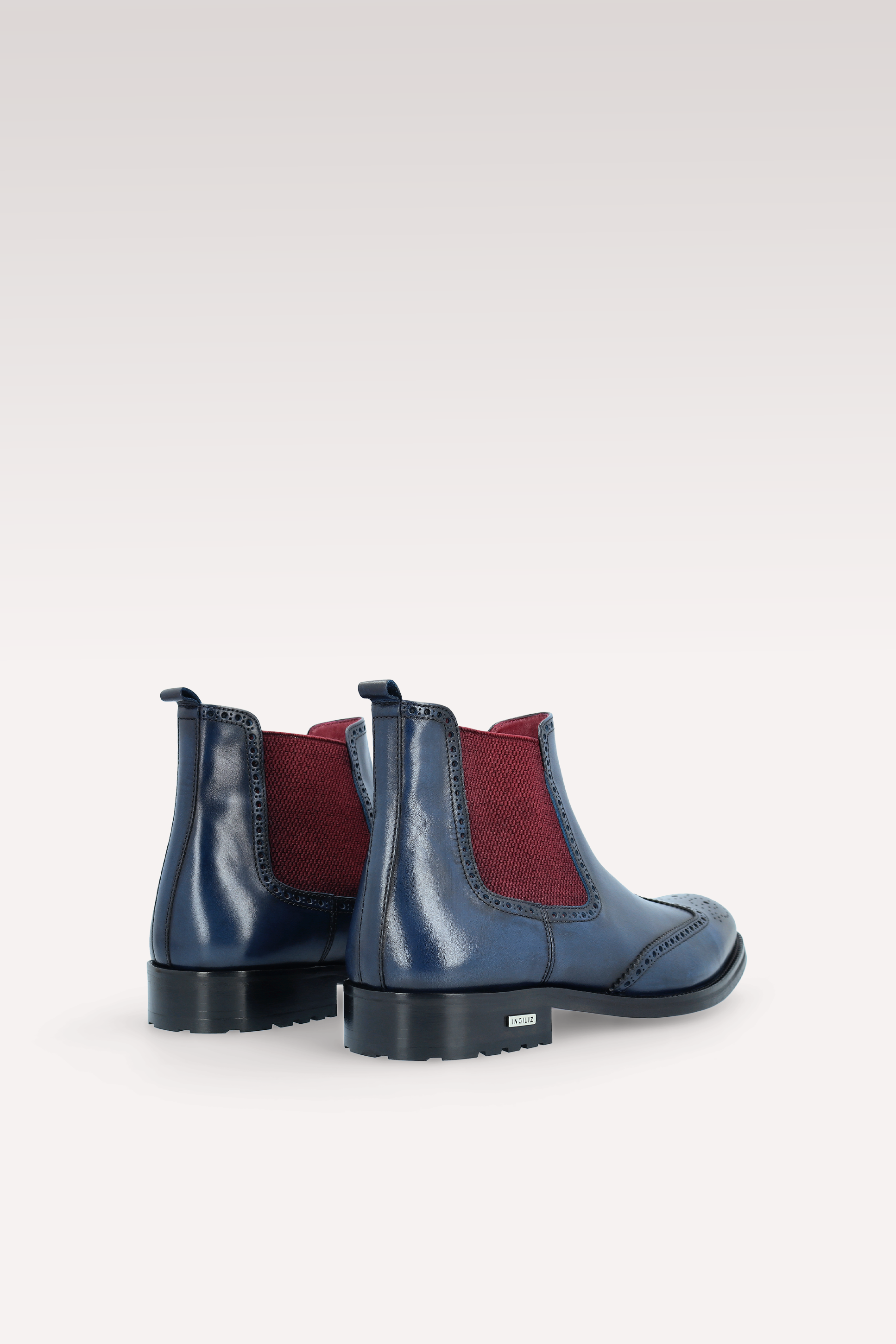 STIVALI CHELSEA MODENA 01 IN PELLE BLU SCURO CON ELASTICO BORDEAUX