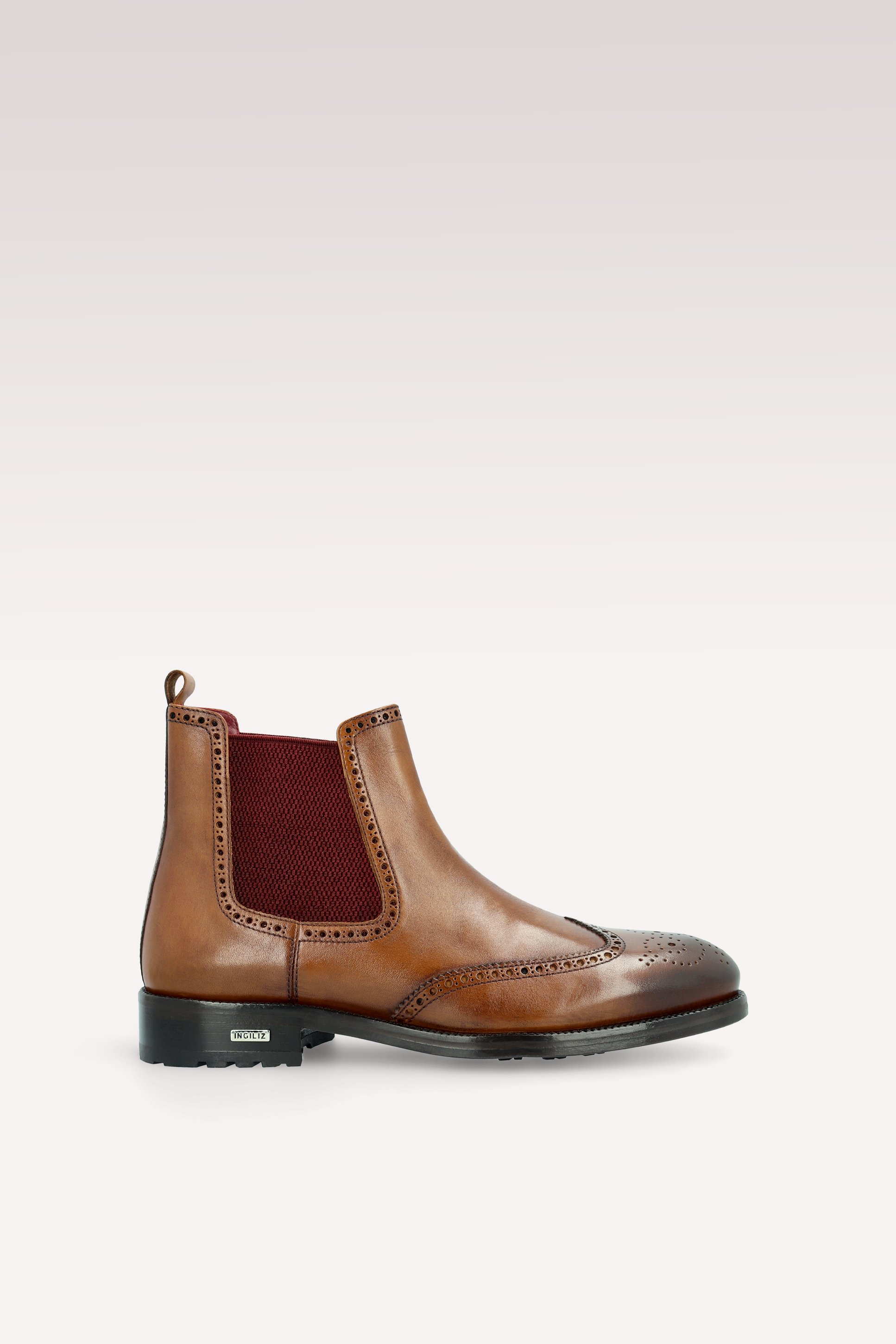 Stivaletti chelsea MODENA 01 in pelle marrone con elastico bordeaux