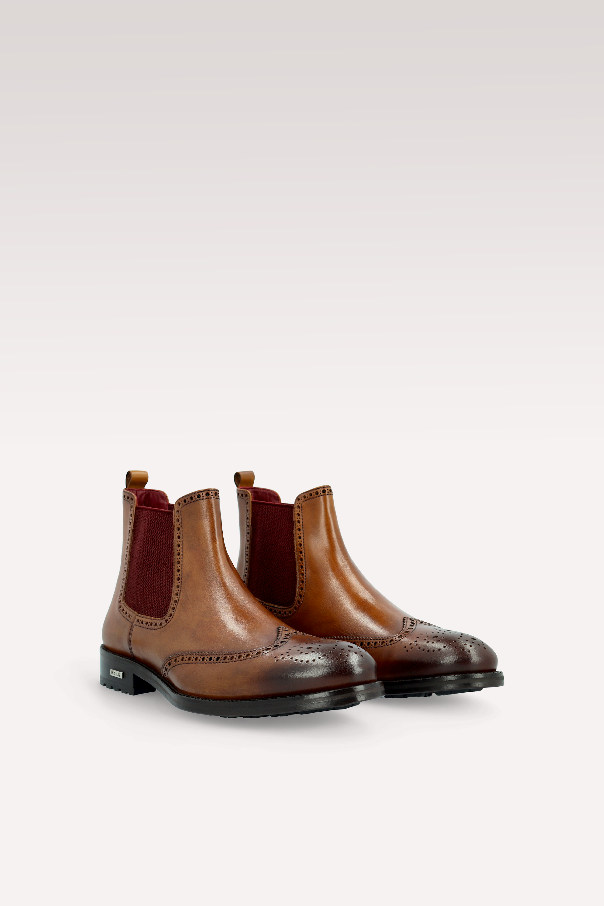 Stivaletti chelsea MODENA 01 in pelle marrone con elastico bordeaux