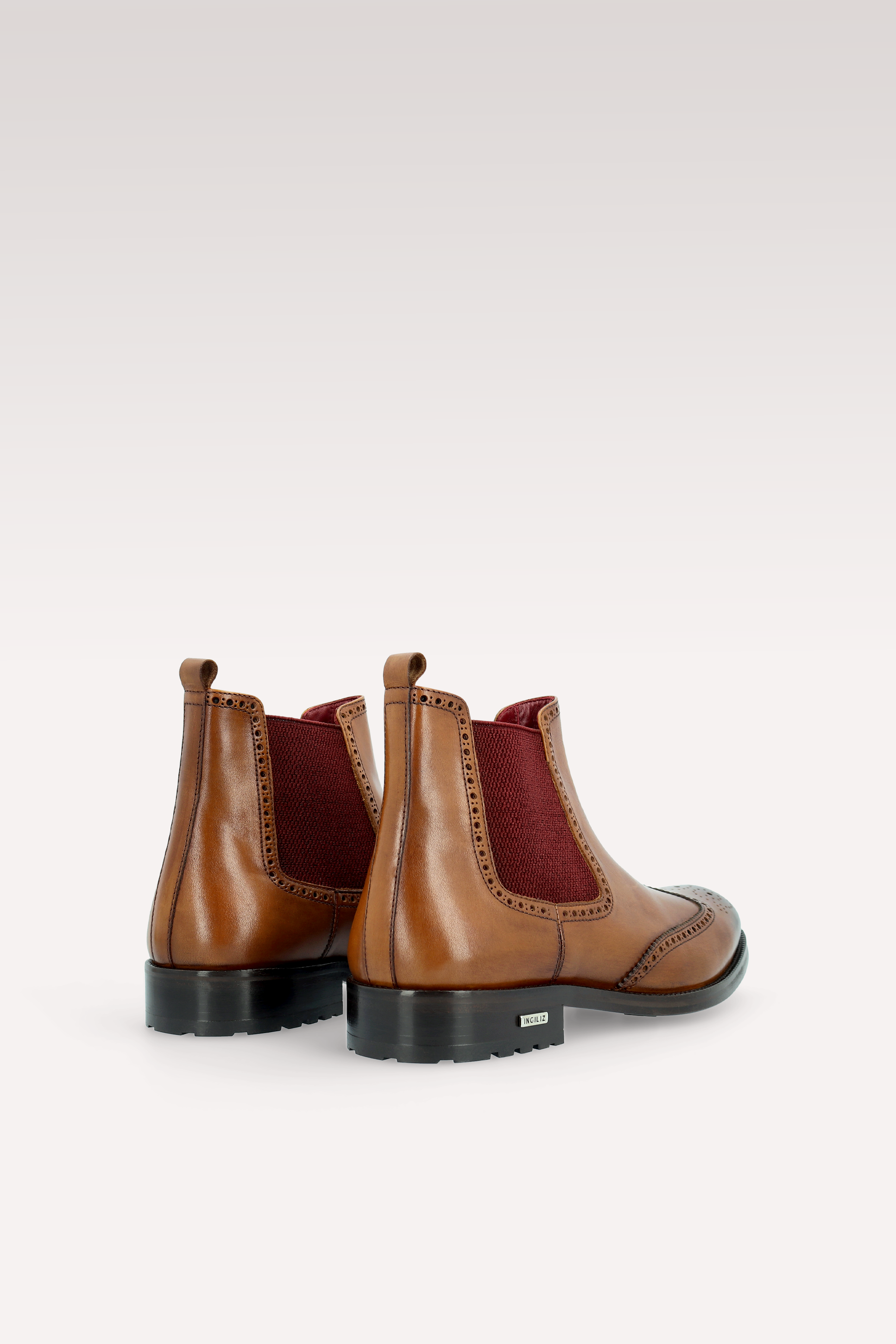 Stivaletti chelsea MODENA 01 in pelle marrone con elastico bordeaux