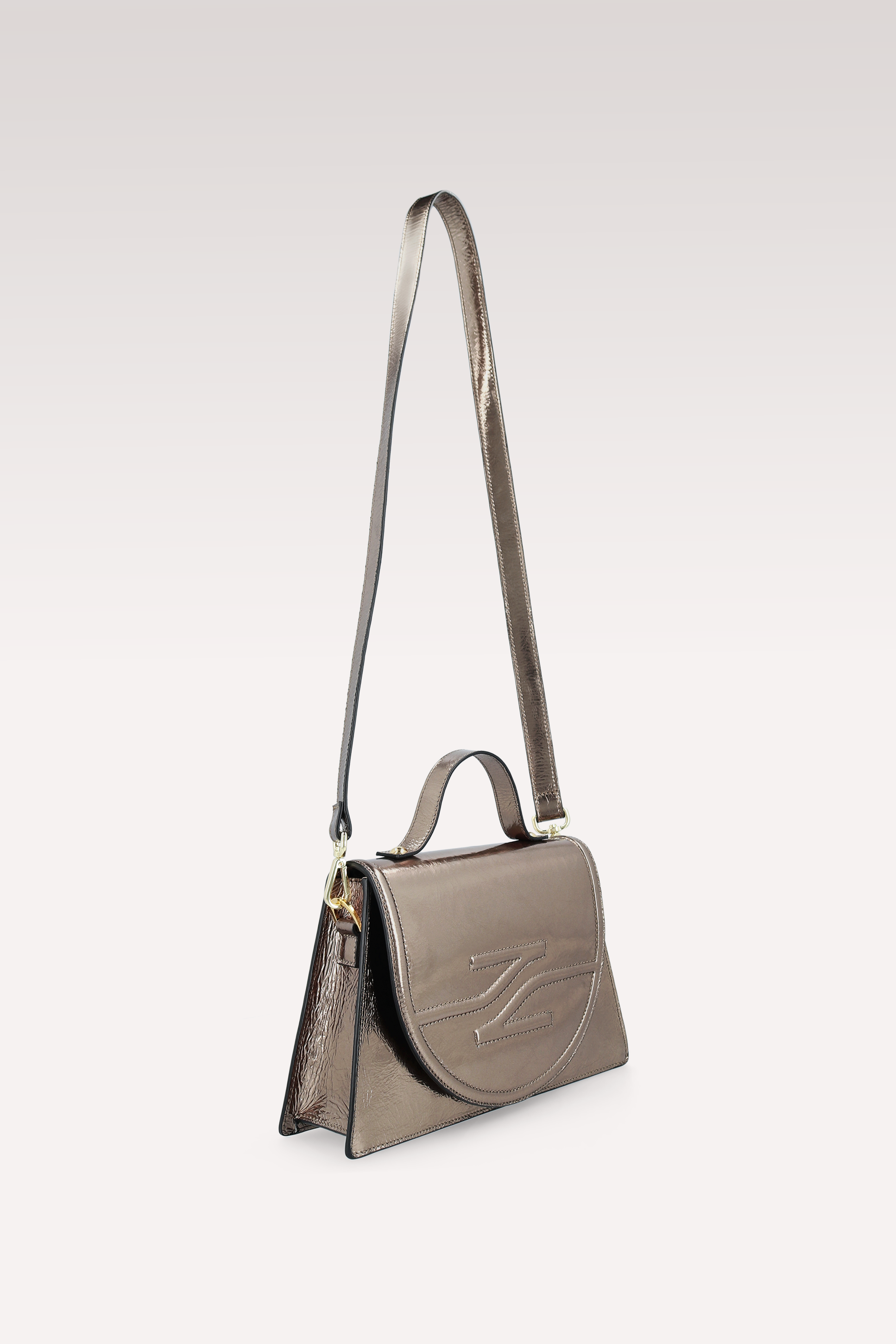 SUSAN BRASS METALLIC WRINKLED LEATHER ANKLE BOOTS AND COLETTE CROSSBODY BAG